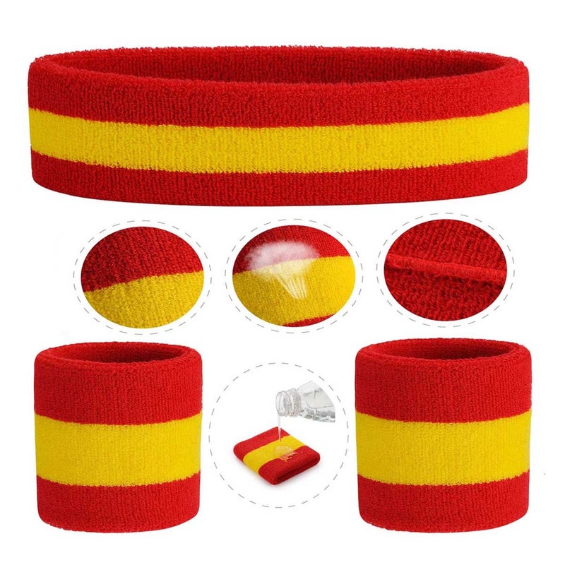 ONUPGO Sweatband Set Sports Headband Wrist Striped Sweatbands Terry Cloth Wristband Athletic Exercise Basketball Wrist Sweatband and Headbands Moisture Wicking Sweat Absorbing Head Band - Image 3